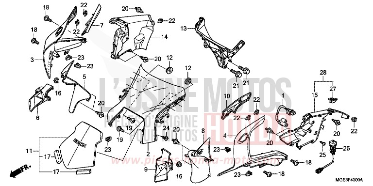 PANNEAU SUPERIEUR de VFR1200F DCT CANDY PROMINENCE RED (R342) 2010